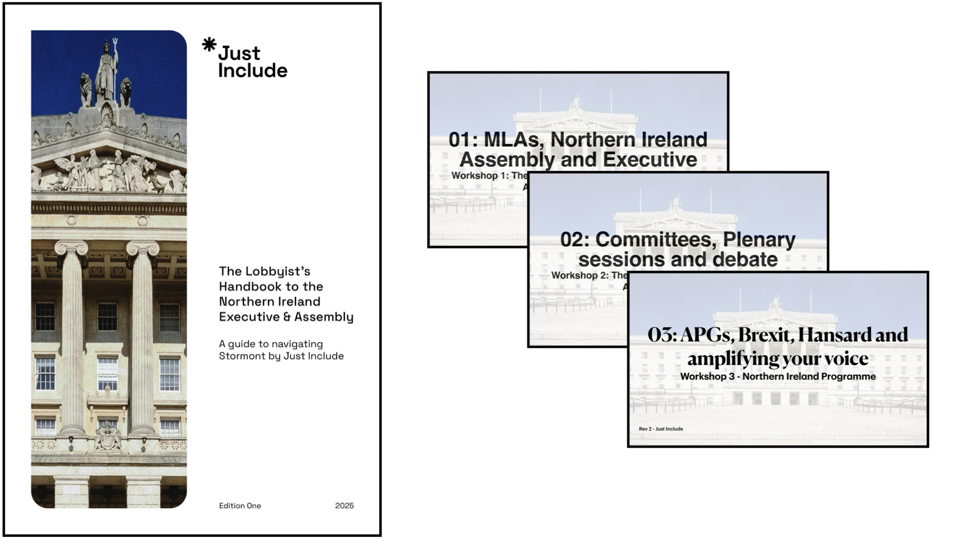 Photo of Northern Ireland programme: including handbook and 3 workshop covers stacked